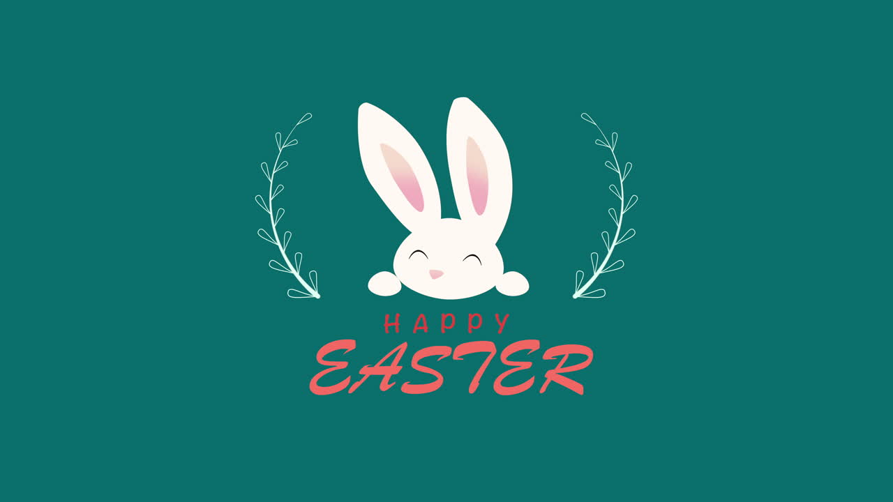 Primo piano animato testo Buona Pasqua e coniglio su sfondo verde 1