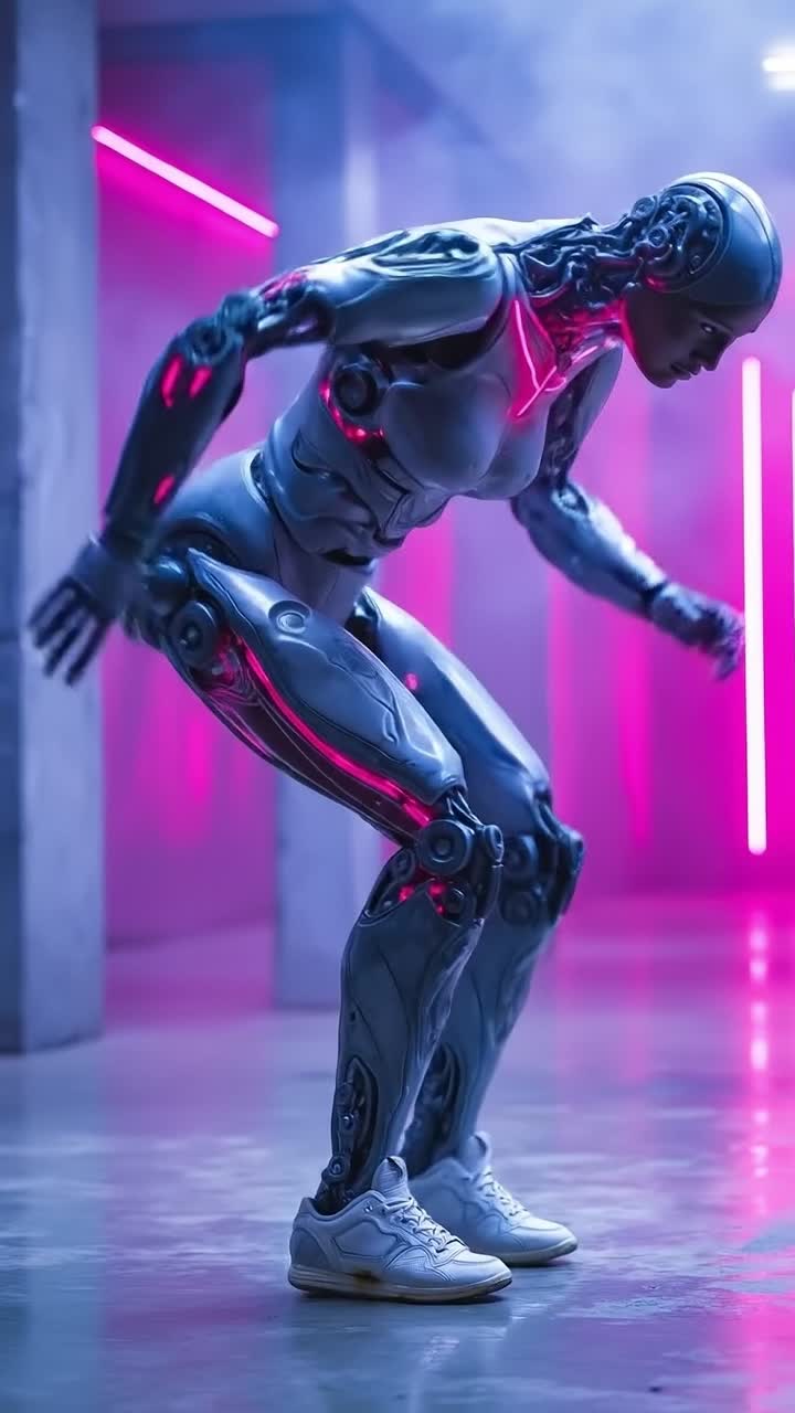 Futuristic Humanoid Robot Performing Dance Move
