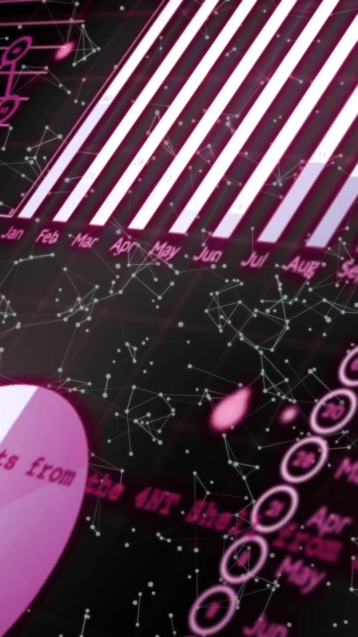 Animation of statistical data processing and network of connections against black background