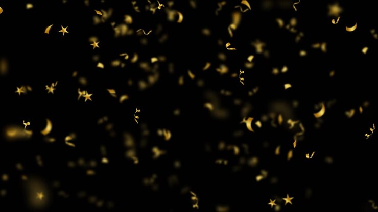 Golden Confetti Falling Down Over Black Background Sameless Loop