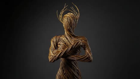 an intricate wooden sculpture of a figure with embellished antlers, displaying a unique blend of artistic expression and natural form, captured in elegant lighting