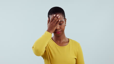 facepalm, fail or mistake with a frustrated black