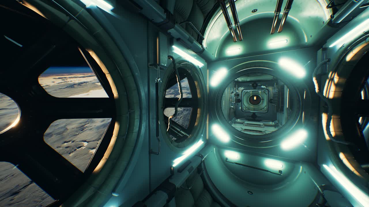 어두운 우주선 미래적인 인테리어