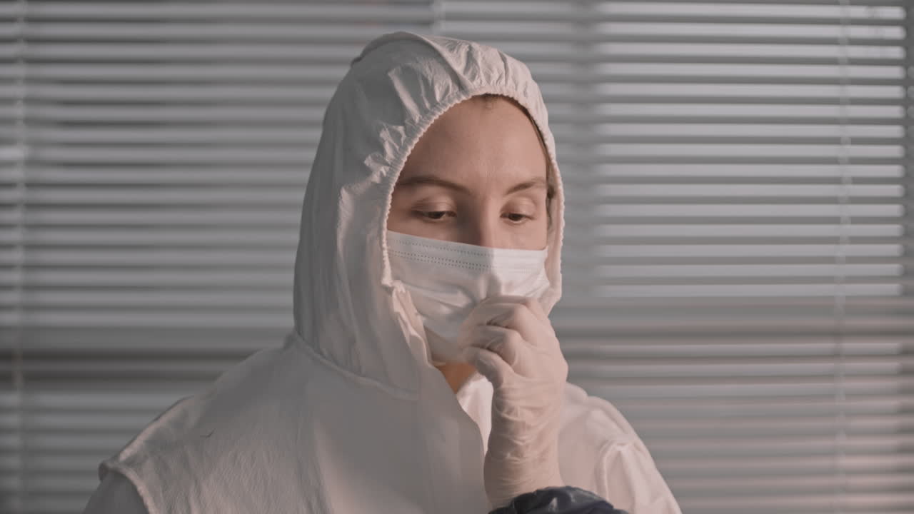 mujer quitándose la máscara médica