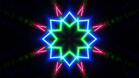 colorful star pattern with black background and red center. kaleidoscope vj loop