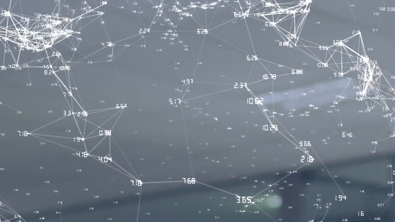 animación de números y red de conexiones a través de la oficina.