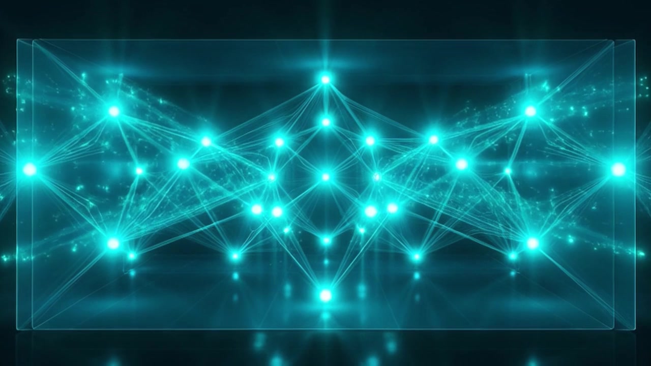 Abstract Digital Network Connection with Glowing Cyan Nodes