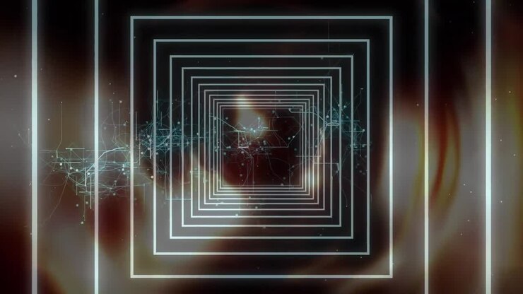 Animation of network of connections and digital tunnel on black background