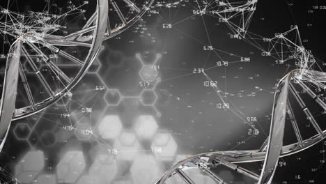 animación de la cadena de adn y procesamiento de datos sobre un fondo oscuro