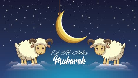 celebración de eid mubarak letras con cabras y luna