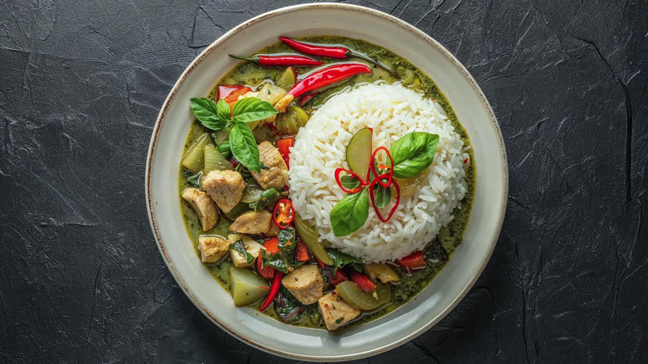 curry verde con pollo y arroz