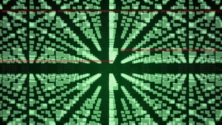 Animation of files, data processing, online security padlock and circuit board