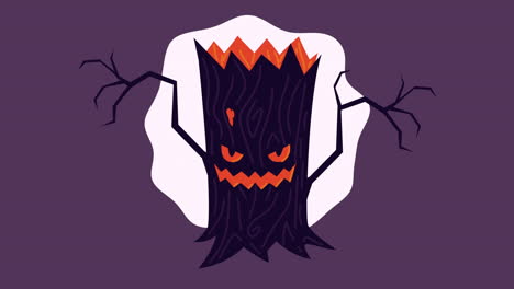 feliz animación de halloween con árbol embrujado