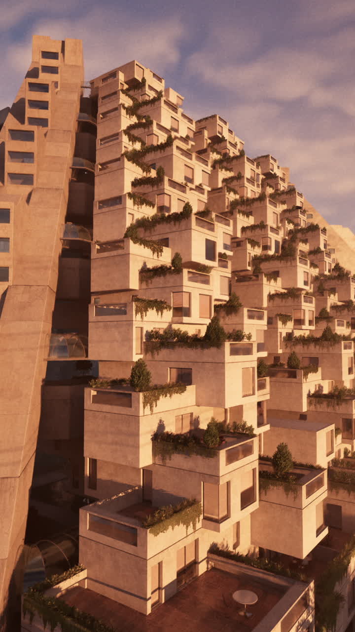 Arquitetura Moderna: Um Edifício de Concreto Geométrico com Varandas e Janelas de Vidro