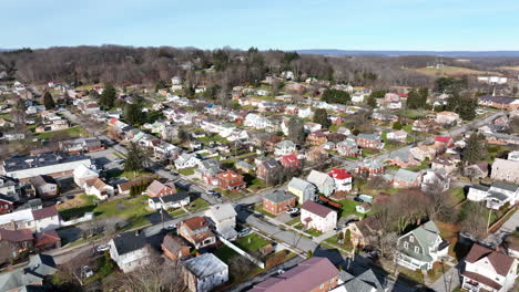 high aerial orbit of small town in rural america