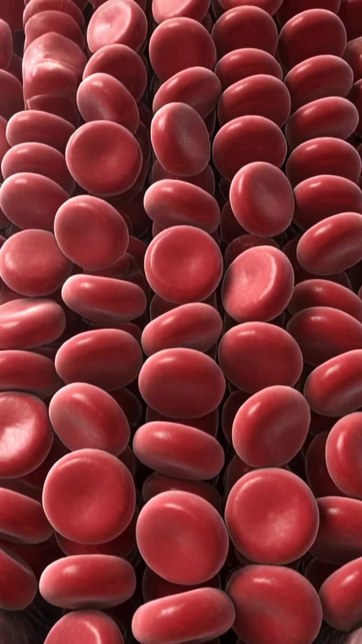 Vertical video: Pressure pushing red blood cells sliding down narrow vessel lumen, revealing wall