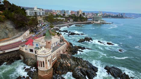 aerial view of a castle on the coast of viña del mar, chile