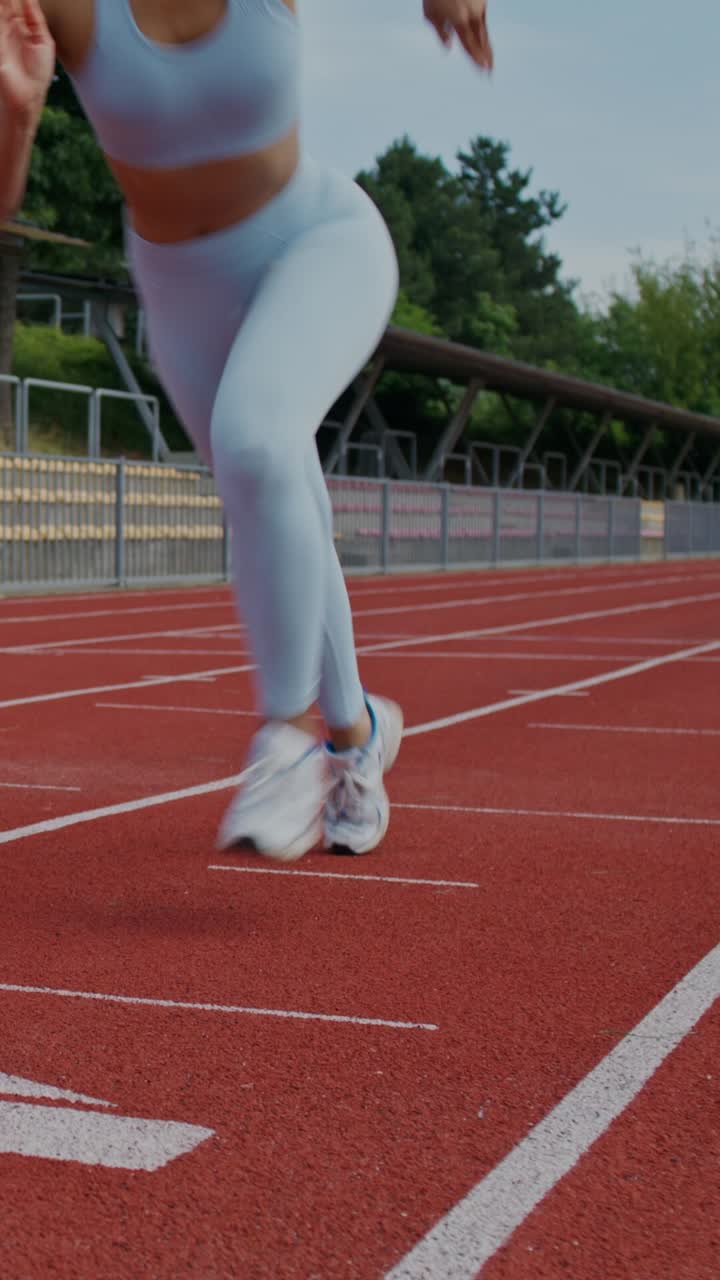 mujer preparándose para correr en la pista