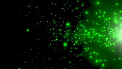 cinematic green stars fields and fly glitters in galaxy