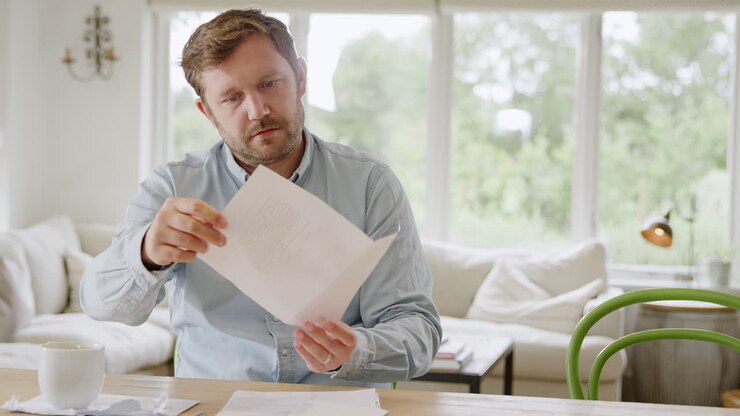 Smiling Man Sitting At Table At Home Reviewing Domestic Finances Opening Letter With Good News