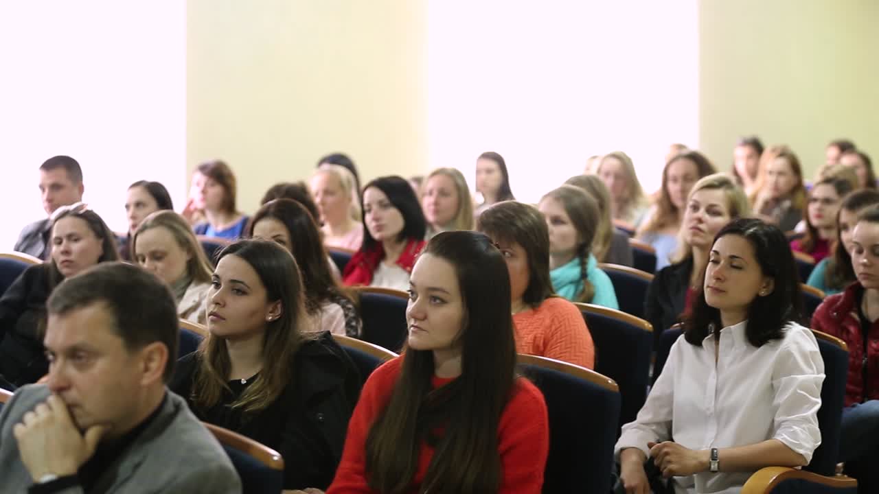 Audience In The Lecture Hall. VINNITSA, UKRAINE, APRIL 2017: Education people and business people sitting in conference room