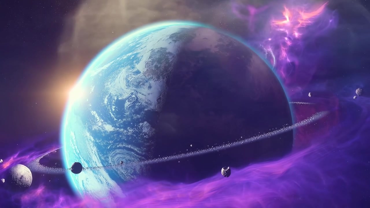 Cinematic View of a Ringed Planet in Deep Space