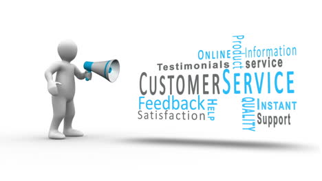 white figure yelling into a megaphone to reveal customer service terms