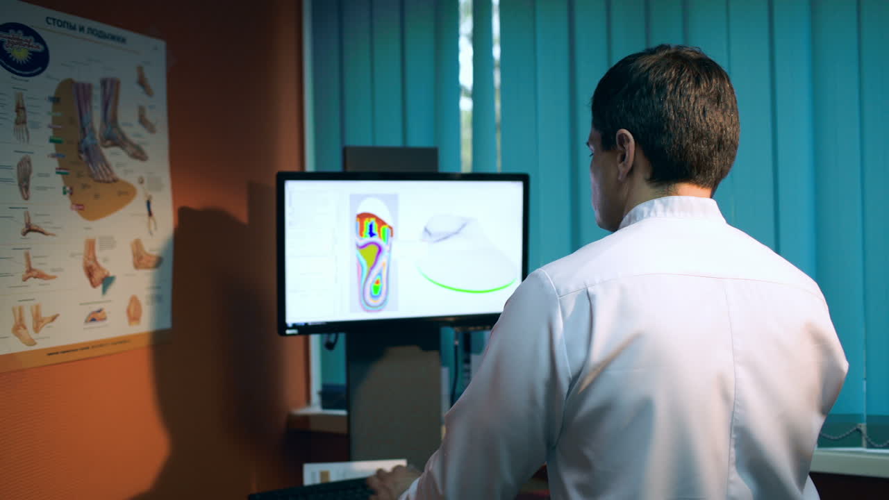 hombre usando escaneo de pies para definir el modelo de zapato más eficaz