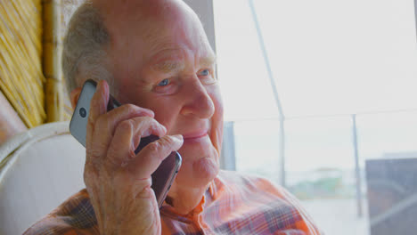 close-up of caucasian senior man talking on mobile phone 4k