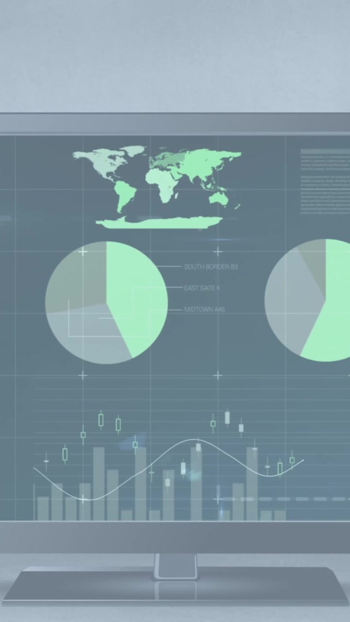 Animation of financial data on computer screen over timelapse with businesspeople