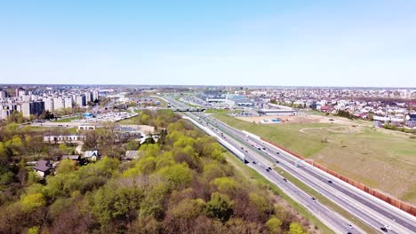 urban living district of kaunas with a1 highway in between, aerial view