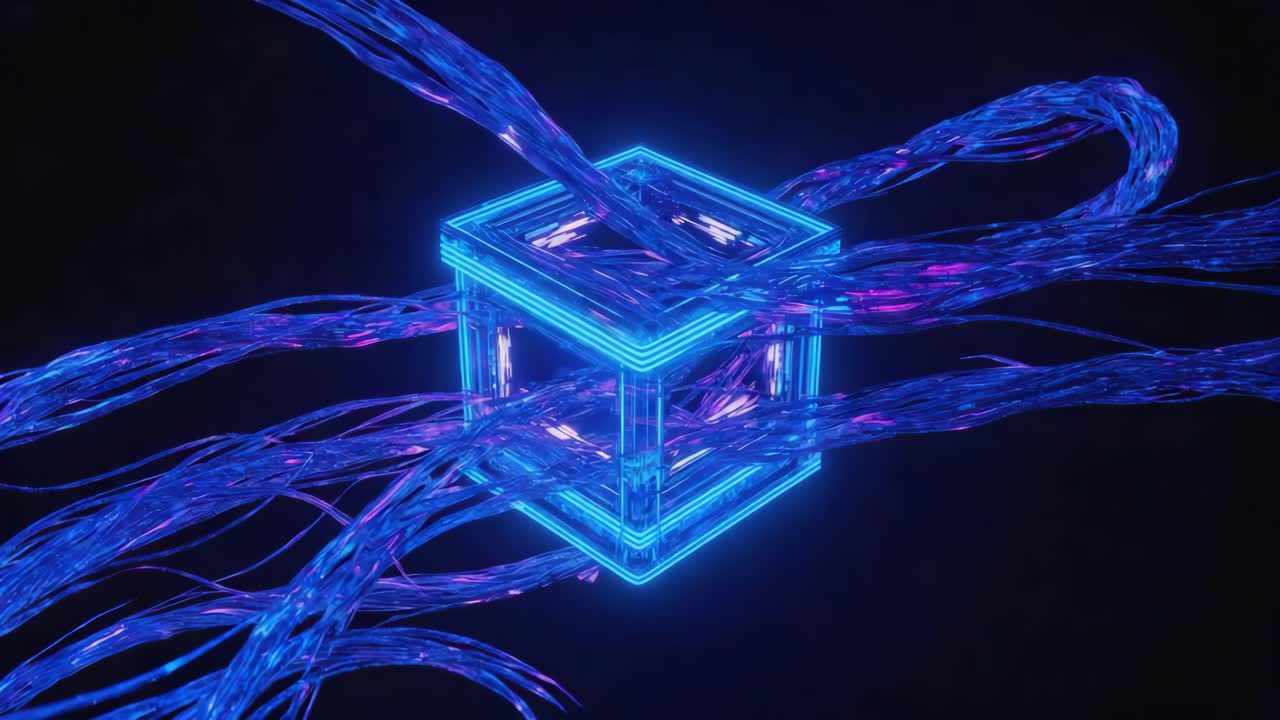 Abstract Neon Cube with Flowing Lines