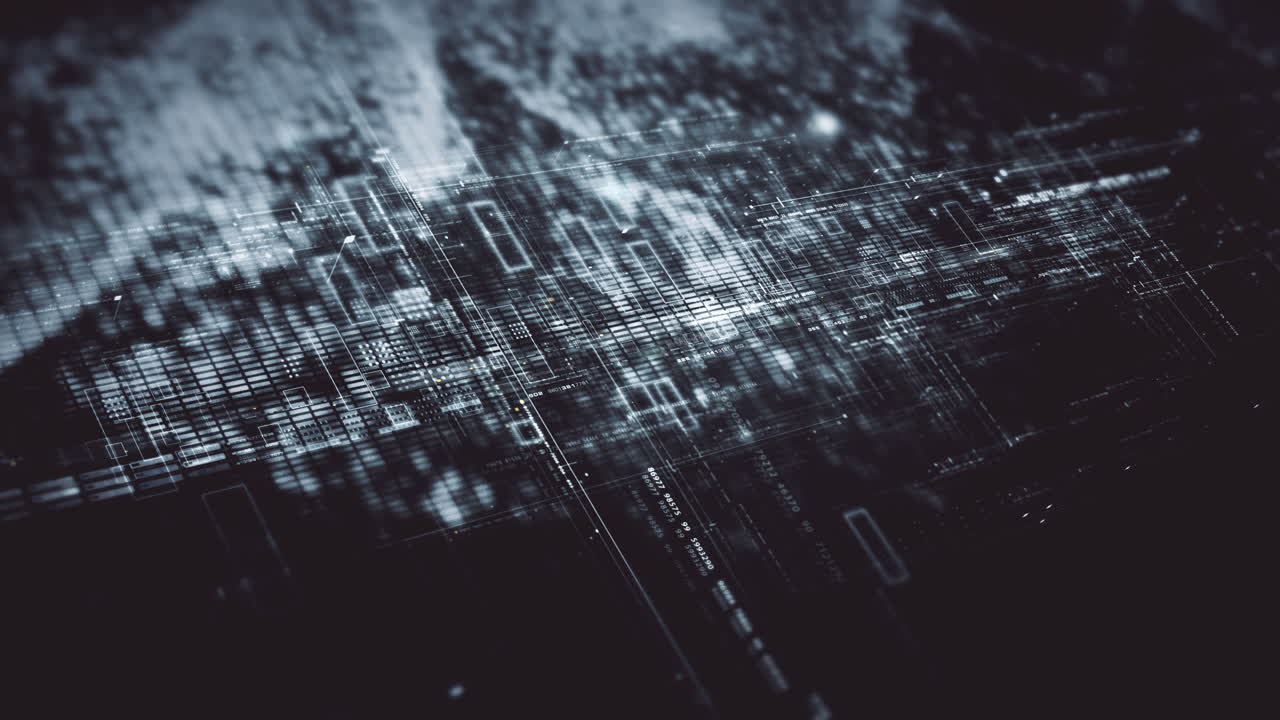 Futuristic screen display matrix, hi-tech digital data telemetry with encrypted numbers, display dynamic background for computer desktop screen display format