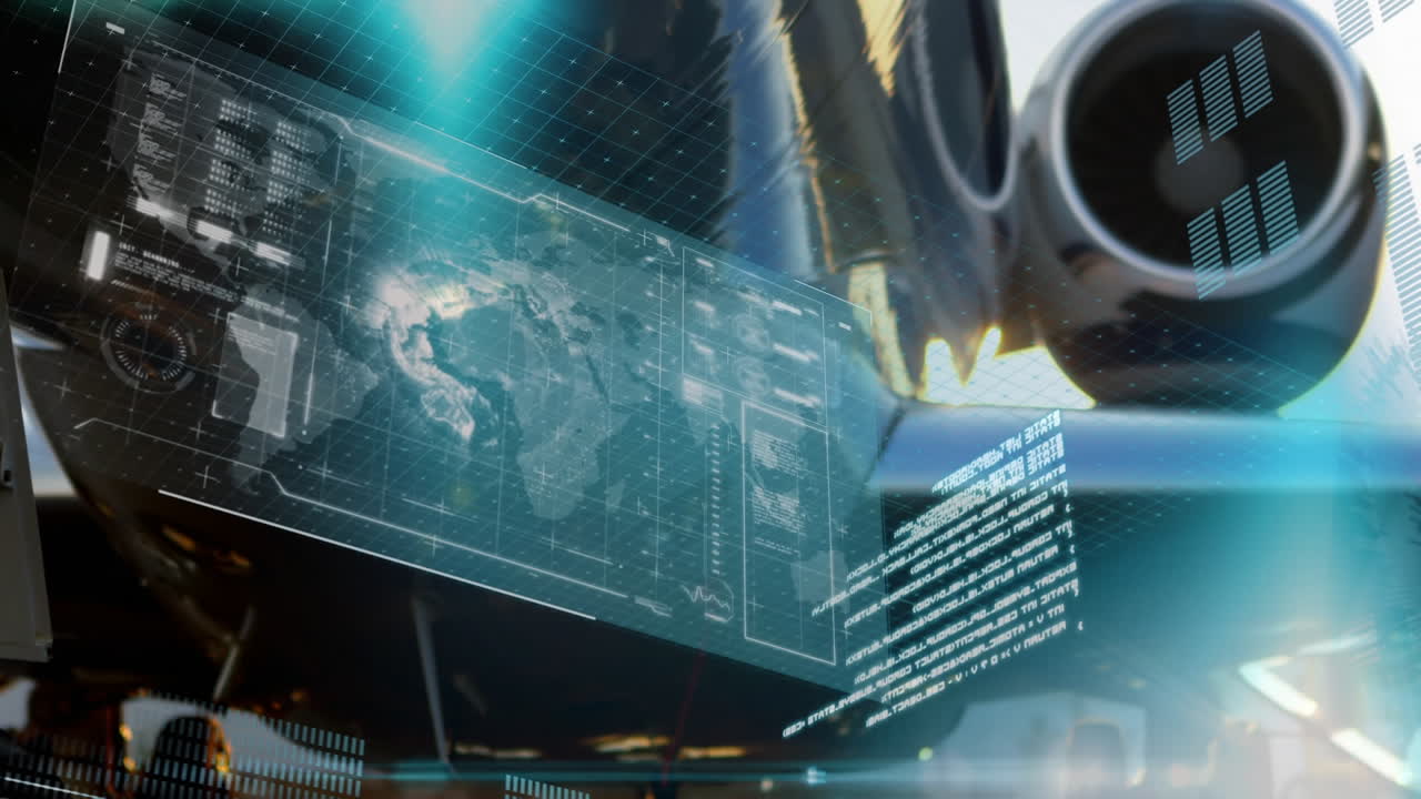 배경에서 비행기를 가진 연결의 글로벌 네트워크의 애니메이션