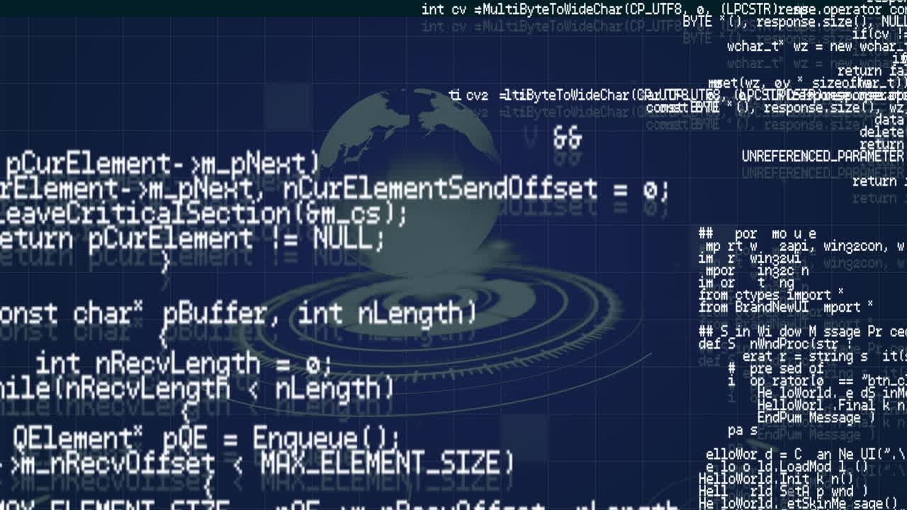 animación del procesamiento de datos con globo sobre fondo azul