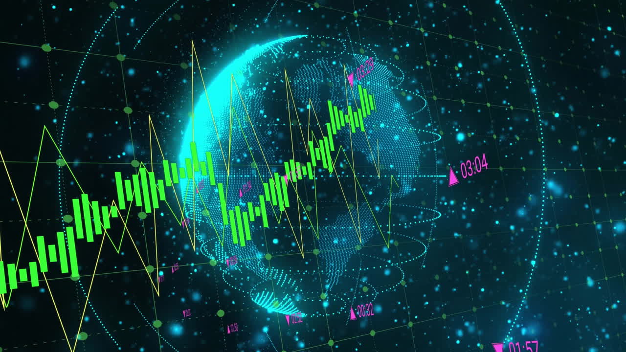 animación de la red de conexiones y procesamiento de datos en todo el mundo sobre fondo negro