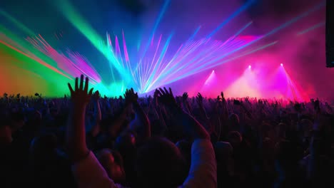 energetic concert crowd with laser show