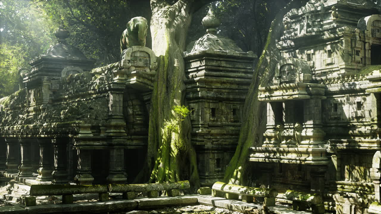 antiguas ruinas cubiertas de selva