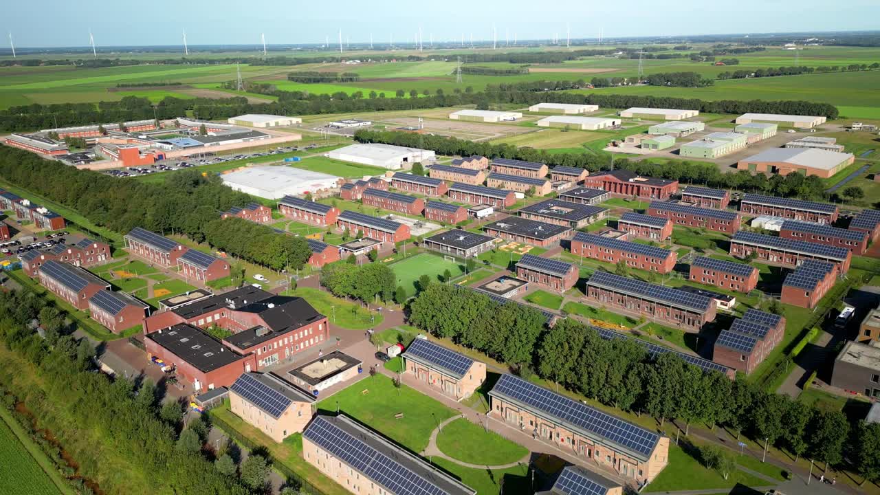 Aerial Approach Group of Shelters for Asylum Seekers in Ter Apel