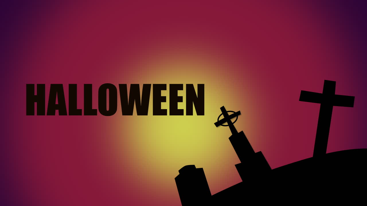 밤에 묘비와 종교가 교차하는 묘지의 할로윈