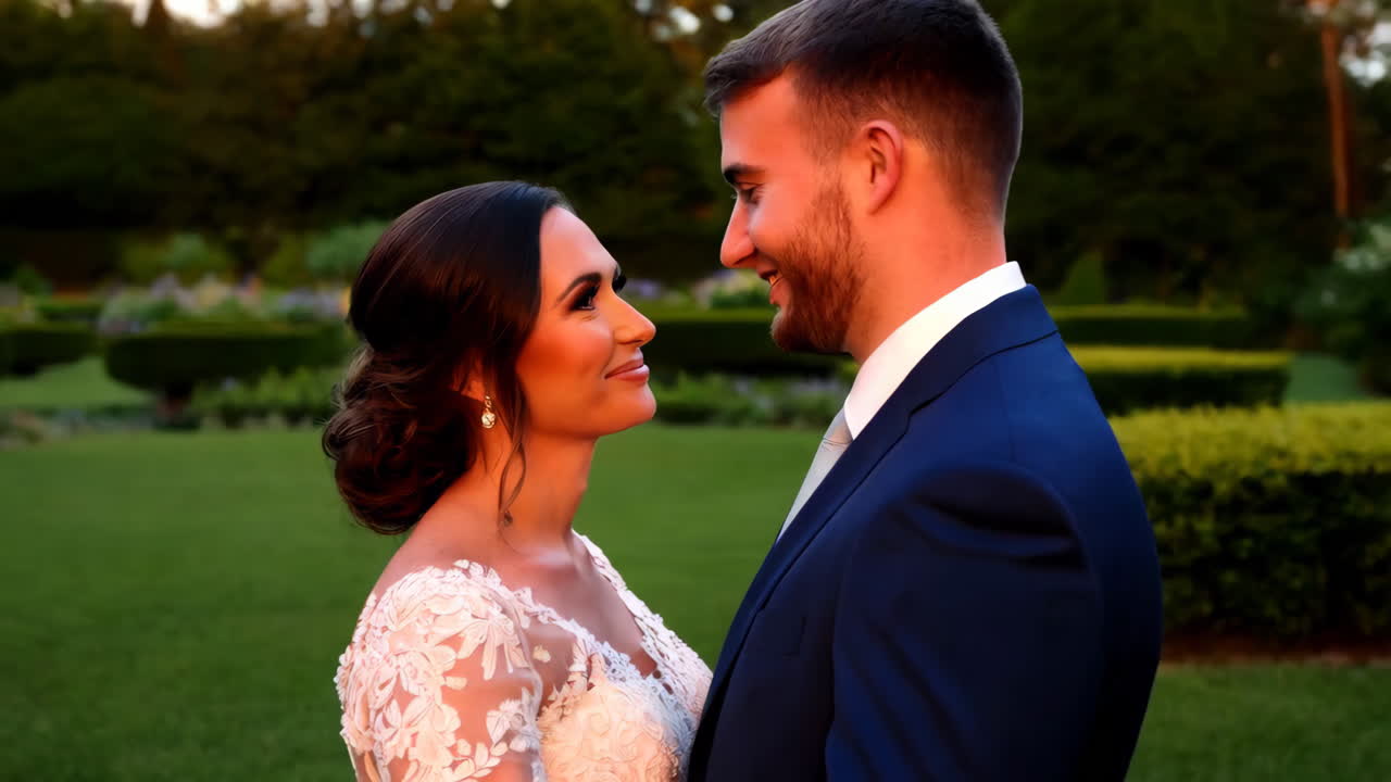 Bride and Groom Portrait in Garden
