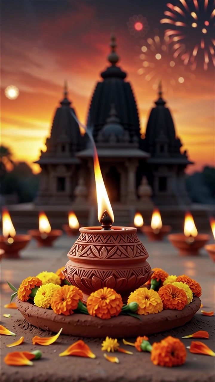 Diwali Festival Background with Lanterns and Traditional Diyas Decorations