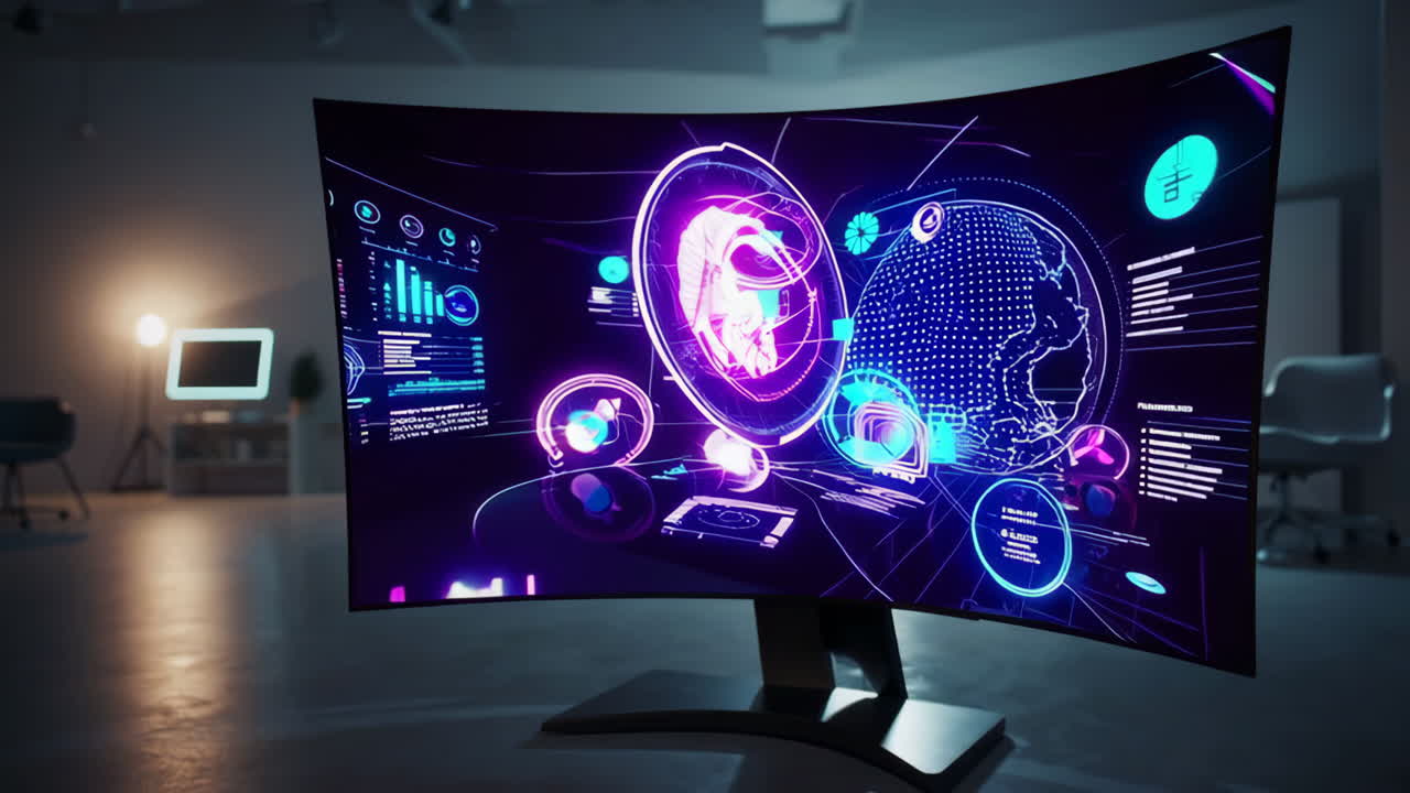 Futuristic Curved Monitor Display
