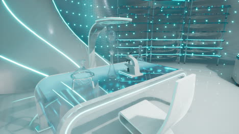 futuristic laboratory with modern equipment and neon lighting