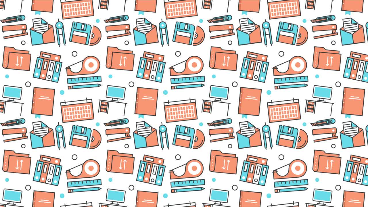 modern seamless texture background of flat office, work tools icons