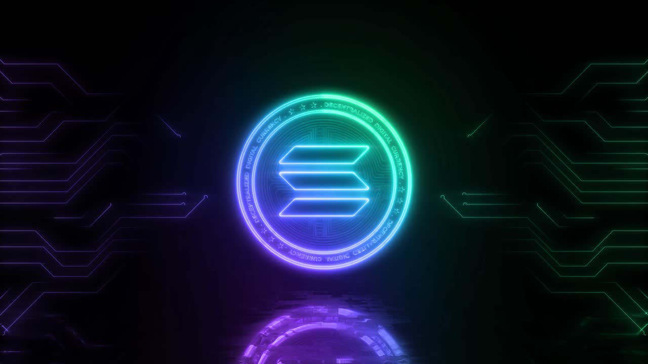 símbolo de solana brillante de neón criptomoneda