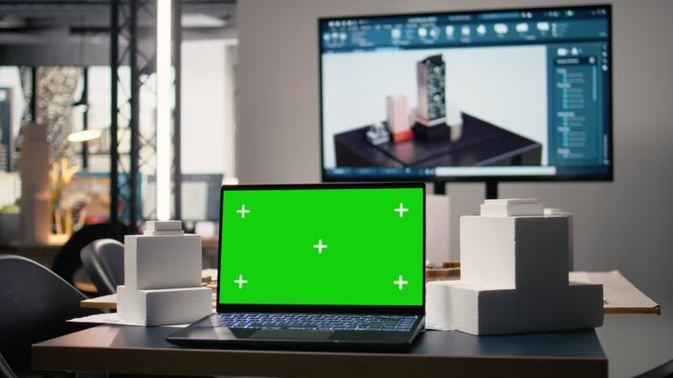 Ufficio moderno progettato per la pianificazione di proprietà immobiliari con display isolato.