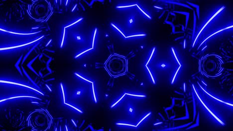 el caleidoscopio de neón de bucle azul de vj. animación sin costuras.