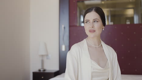bride getting ready in hotel room