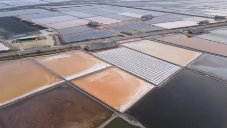 aerial view sea salt farms in thailand